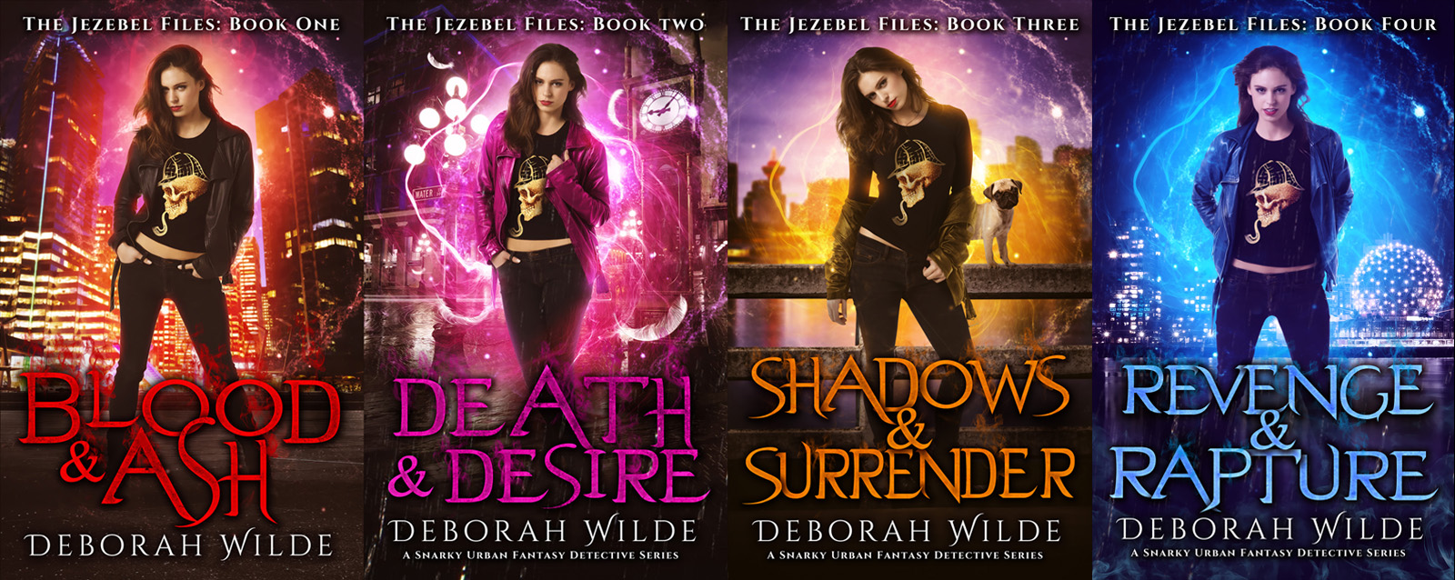 Covers of books in the Jezebel series by urban fantasy author Deborah Wilde.